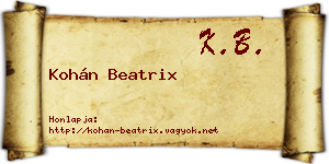 Kohán Beatrix névjegykártya